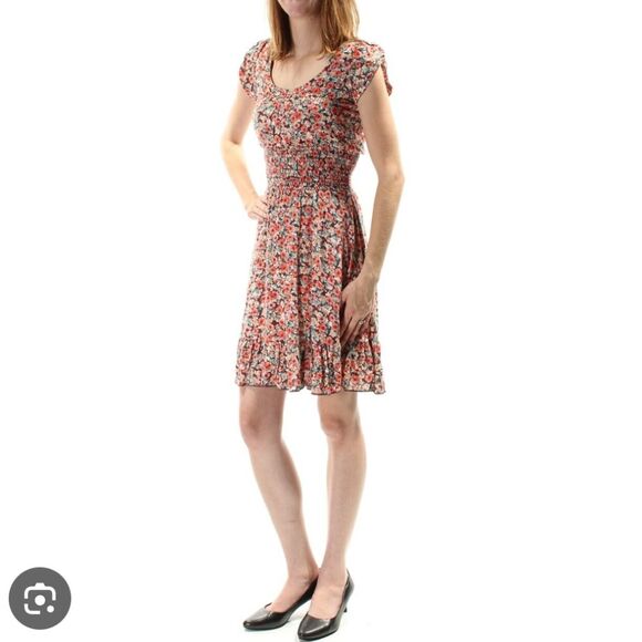 American Rag Scoop Neck Cap Sleeve Babydoll Swing Mini Dress, Floral, L - Picture 2 of 6